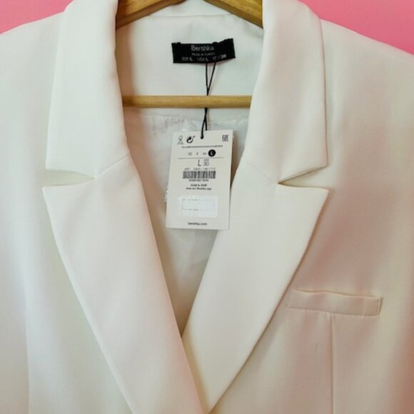 Bershka double-breasted blazer dress with fringe in white - US L - Picture 2 of 7